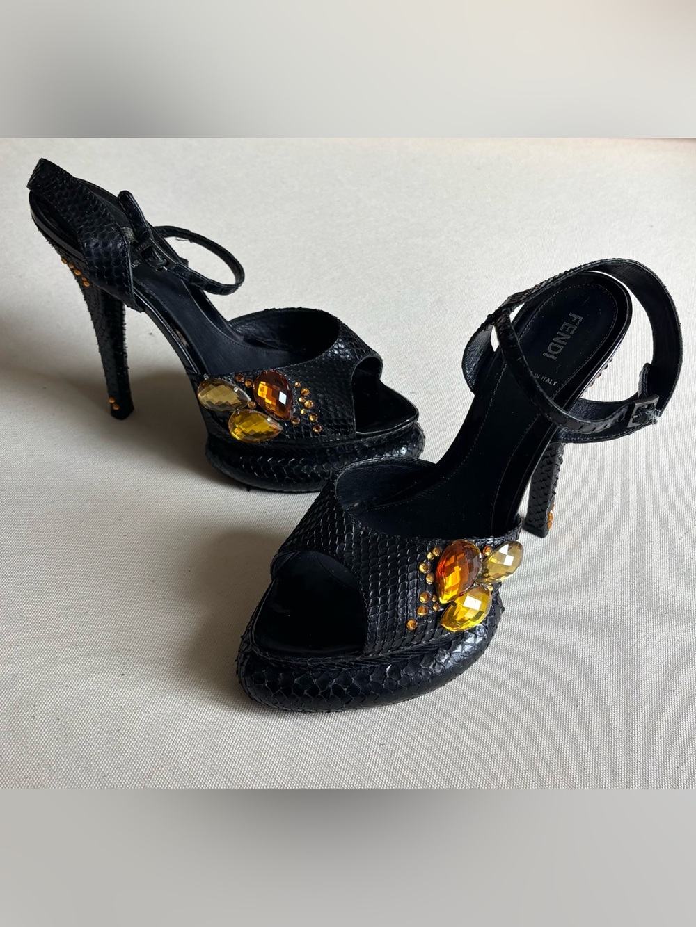 FENDI Python Bubble Platform Heels with Custom Gem Embellishments -40
